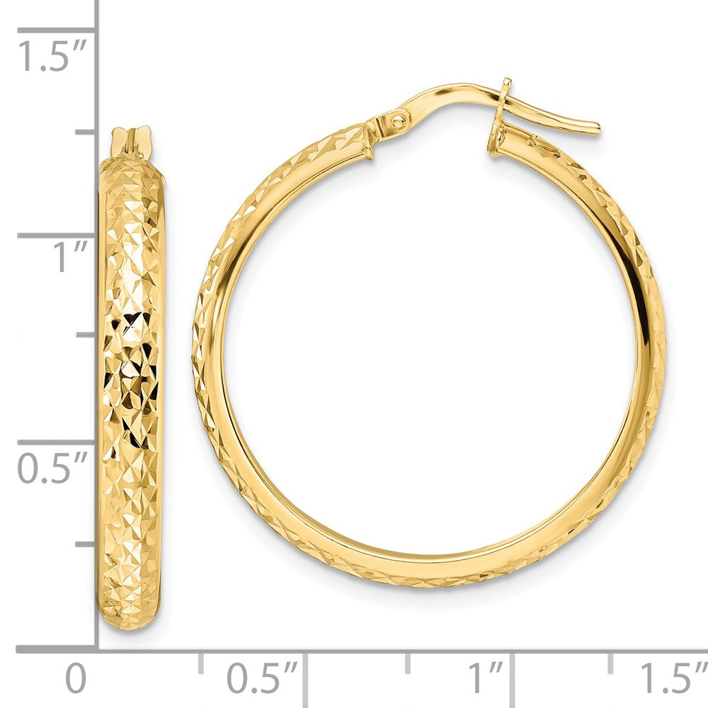 14k Yellow Gold 27.88 mm Polished Diamond Cut Hoop Earrings (2.97 grams)
