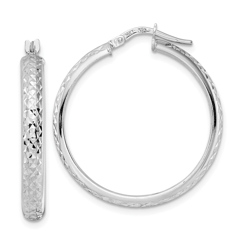 14k White Gold 28.84 mm  Diamond Cut Hoop Earrings (2.92 grams)