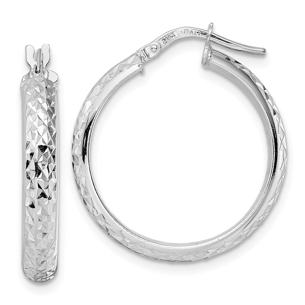 14k White Gold 23.73 mm  Diamond Cut Hoop Earrings (2.45 grams)