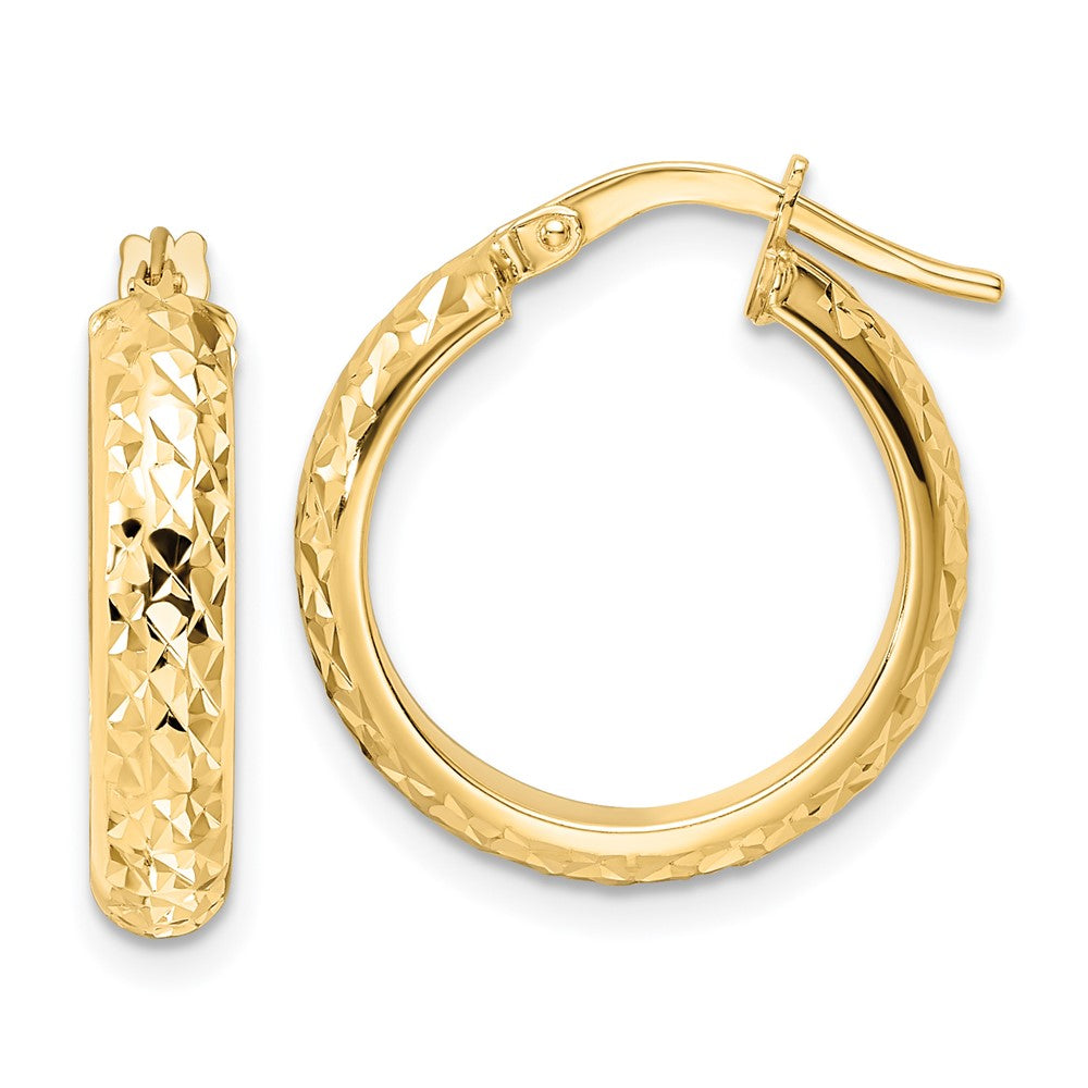 14k Yellow Gold 17.34 mm Polished Diamond Cut Hoop Earrings (1.85 grams)