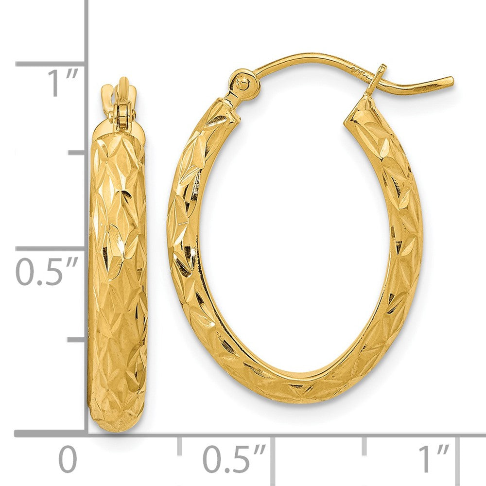 14k Yellow Gold 16.73 mm Polished Diamond-cut Fancy Oval Hoop Earrings (1.63 grams)