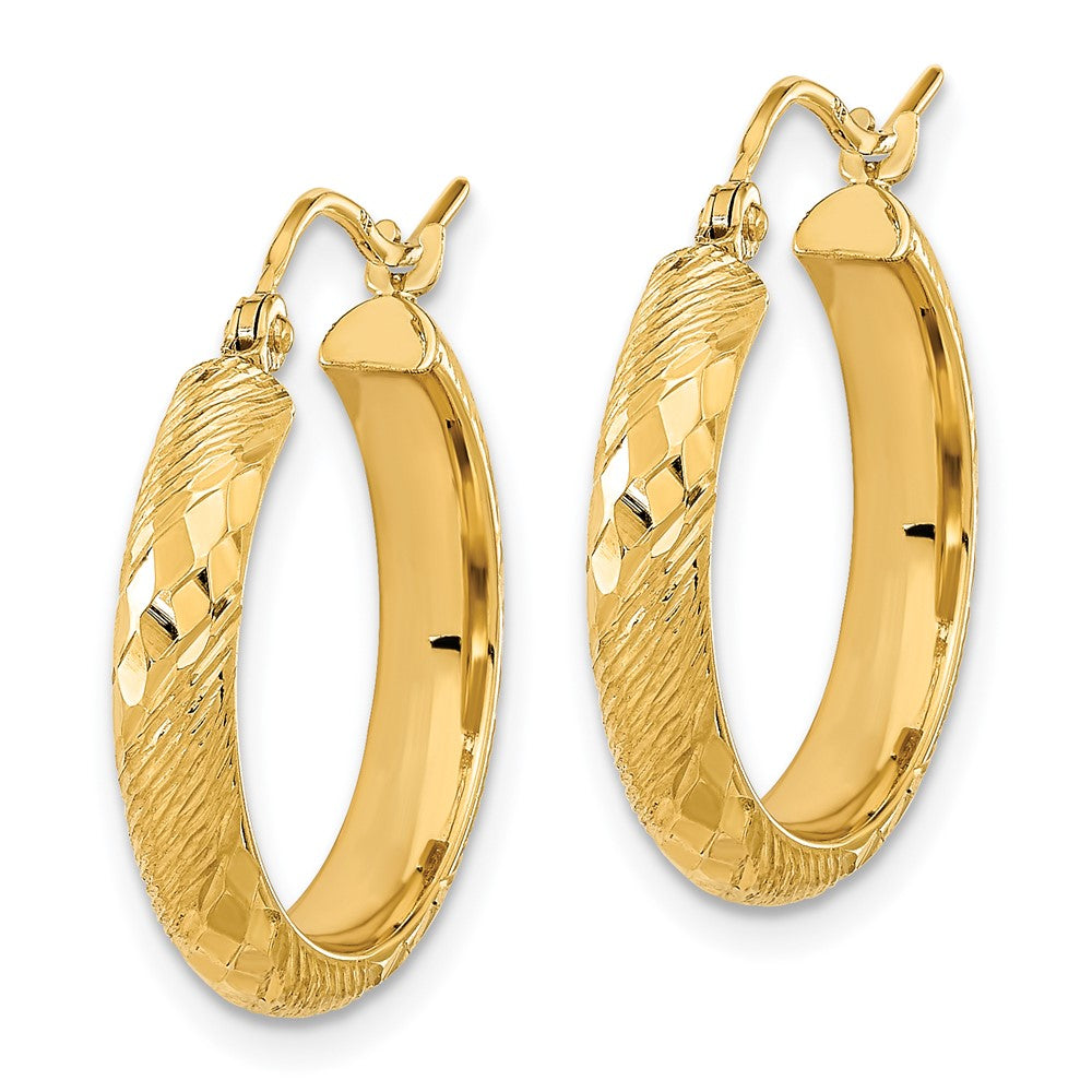 14k Yellow Gold 20.15 mm Polished and Textured D/C Fancy Pattern Hoop Earrings (1.68 grams)