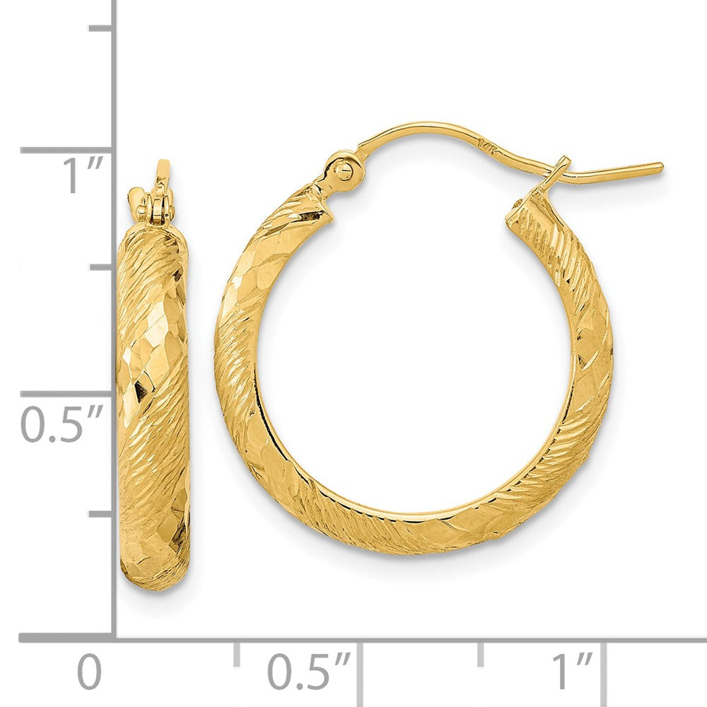 14k Yellow Gold 20.15 mm Polished and Textured D/C Fancy Pattern Hoop Earrings (1.68 grams)
