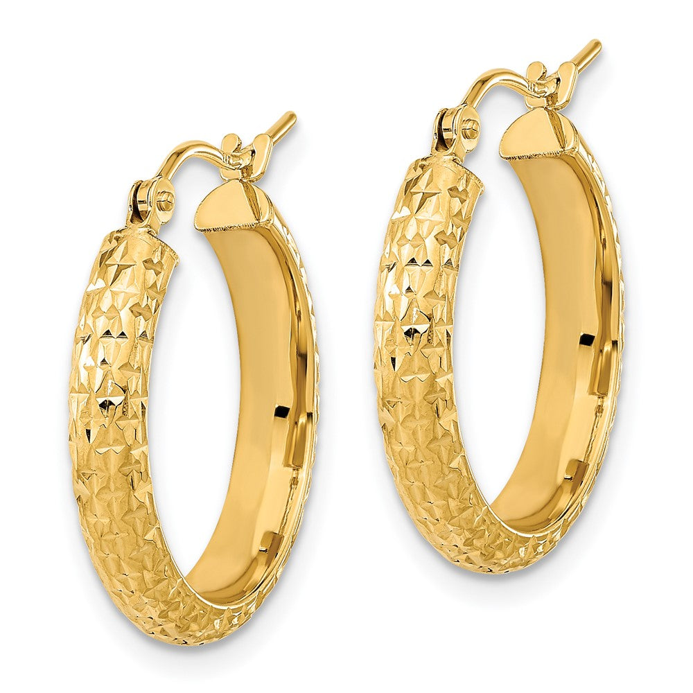 14k Yellow Gold 20.33 mm Polished and Textured D/C Hoop Earrings (1.77 grams)