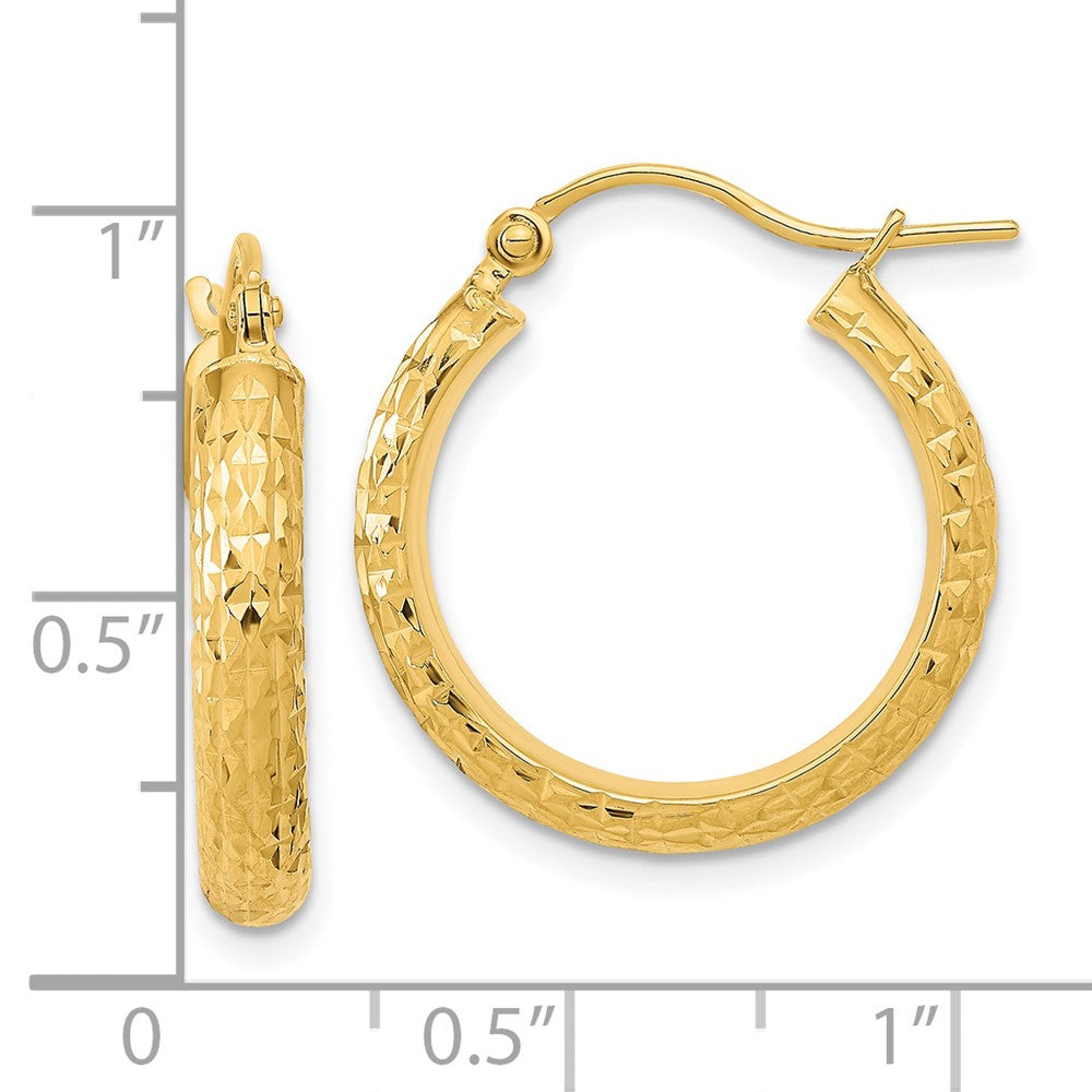 14k Yellow Gold 20.33 mm Polished and Textured D/C Hoop Earrings (1.77 grams)