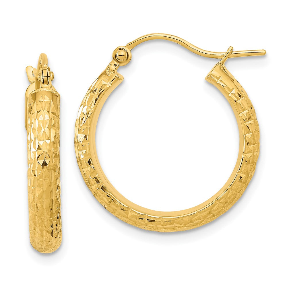 14k Yellow Gold 20.33 mm Polished and Textured D/C Hoop Earrings (1.77 grams)