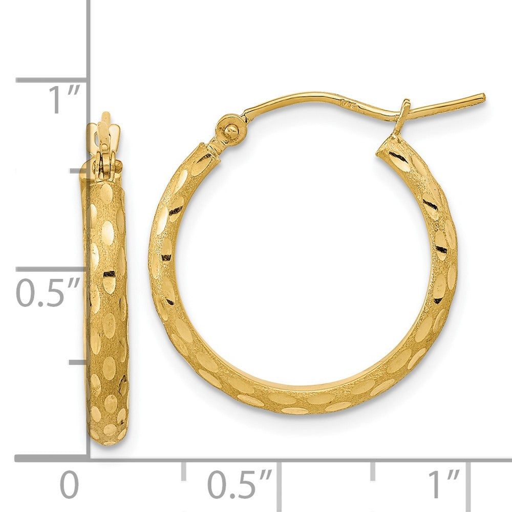 14k Yellow Gold 19.86 mm Polished and Satin Diamond-cut Hoop Earrings (1.41 grams)