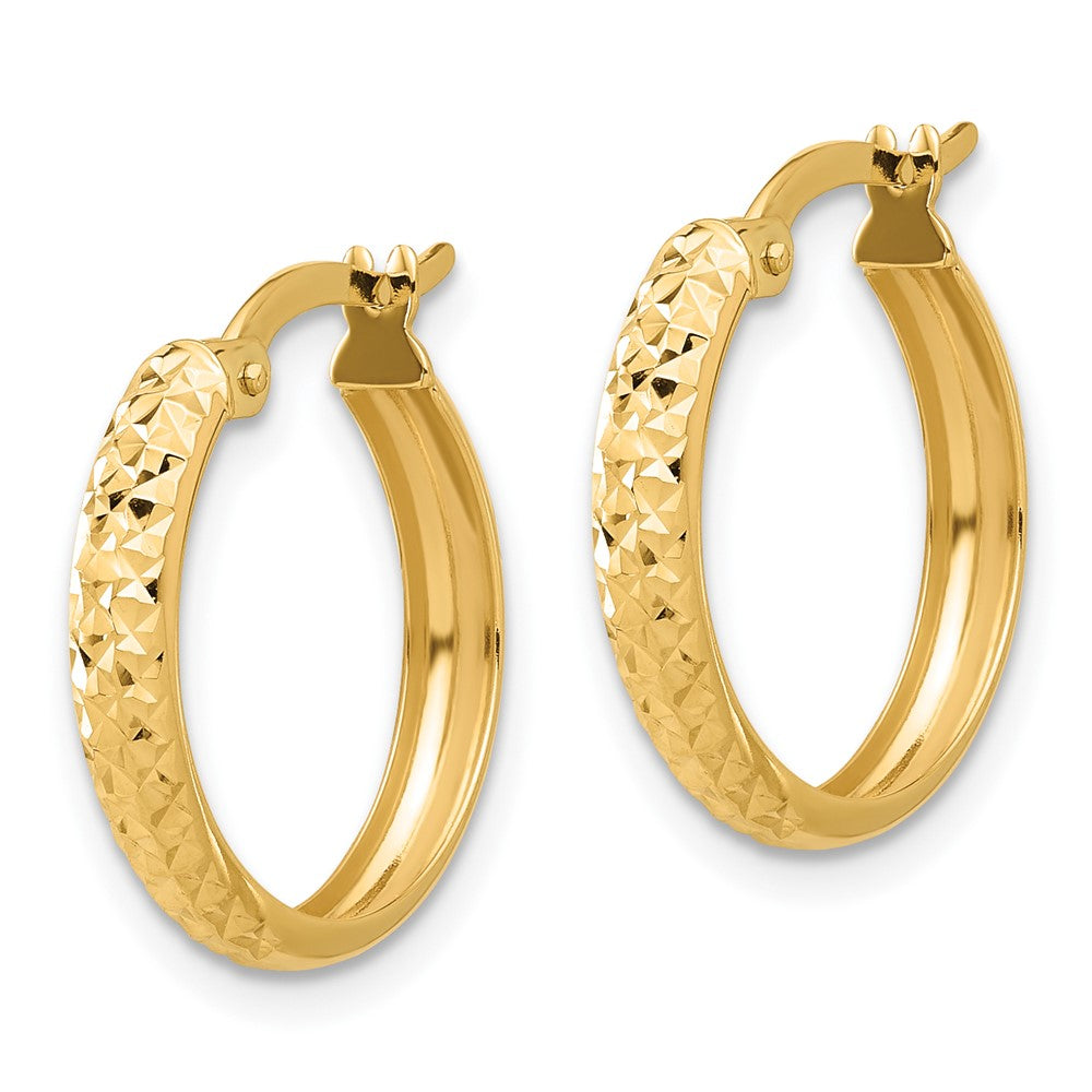 14k Yellow Gold 18 mm Polished and Diamond-cut Hoop Earrings (1.38 grams)