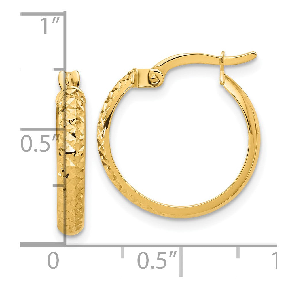 14k Yellow Gold 18 mm Polished and Diamond-cut Hoop Earrings (1.38 grams)