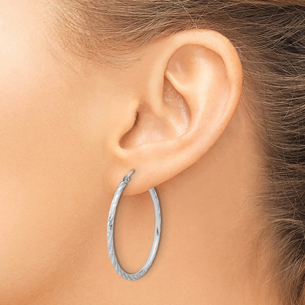 14k White Gold 35 mm Hoop Earrings (2.01 grams)