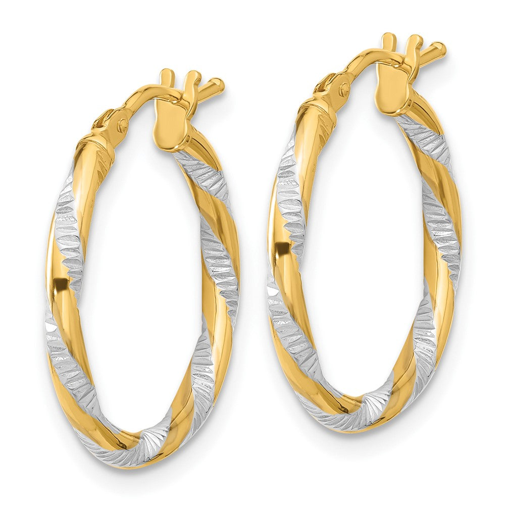 14k Yellow & Rhodium 19.5 mm  Polished Diamond-cut Hoop Earrings (1.15 grams)