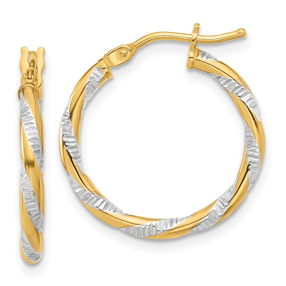 14k Yellow & Rhodium 19.5 mm  Polished Diamond-cut Hoop Earrings (1.15 grams)