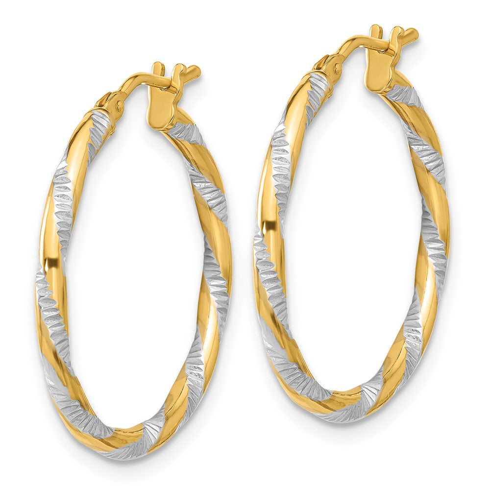14k Yellow & Rhodium 23.7 mm  Polished Diamond-cut Hoop Earrings (1.37 grams)