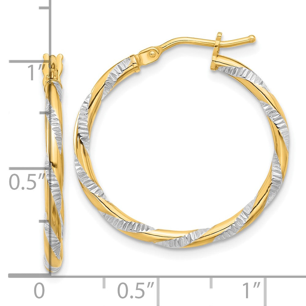 14k Yellow & Rhodium 23.7 mm  Polished Diamond-cut Hoop Earrings (1.37 grams)