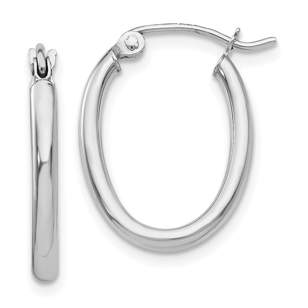 14k White Gold 13.5 mm Oval Tube Hoop Earrings (1.02 grams)