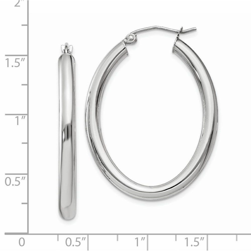 14k White Gold 28.2 mm Oval Tube Hoop Earrings (2.36 grams)