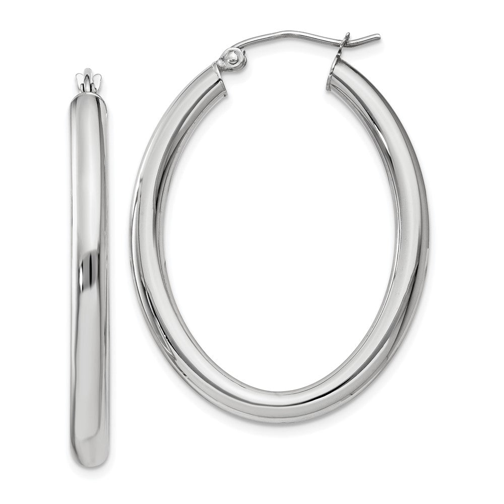14k White Gold 28.2 mm Oval Tube Hoop Earrings (2.36 grams)