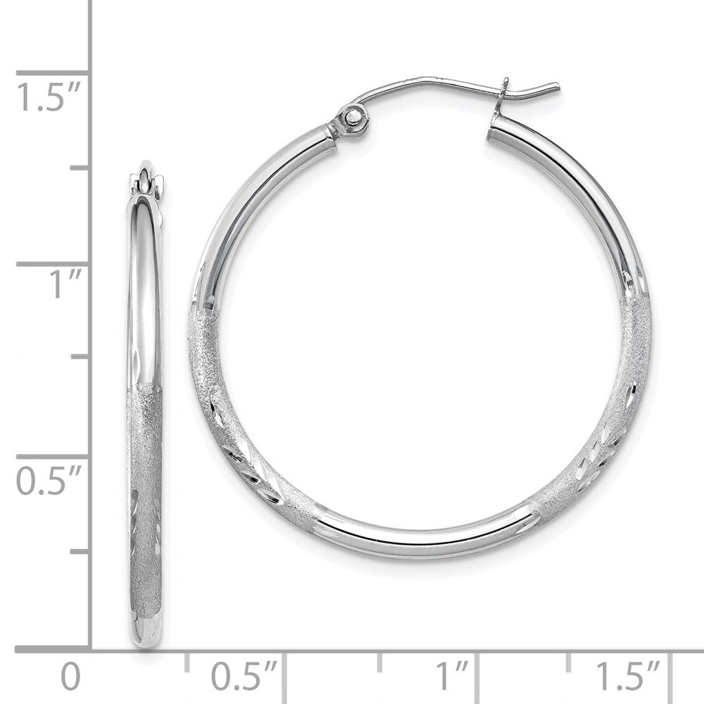 14k White Gold 2 mm Round Hoop Earrings (1.74 grams)