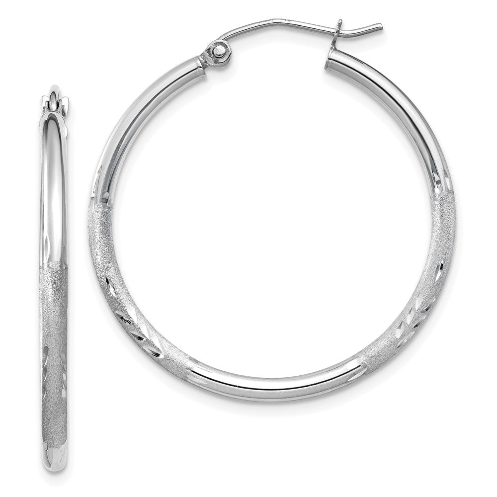 14k White Gold 2 mm Round Hoop Earrings (1.74 grams)