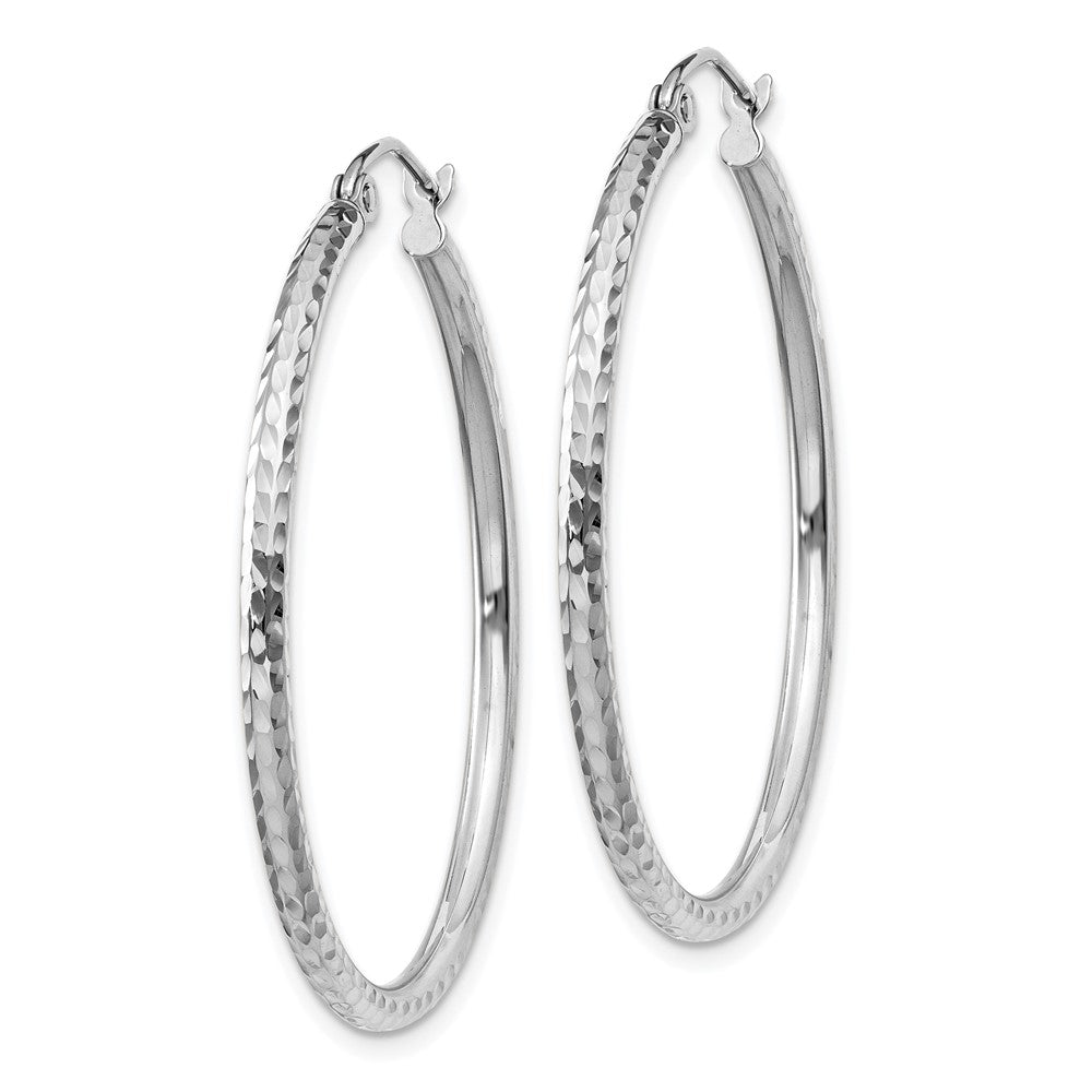 14k White Gold 2 mm Round Tube Hoop Earrings (1.65 grams)