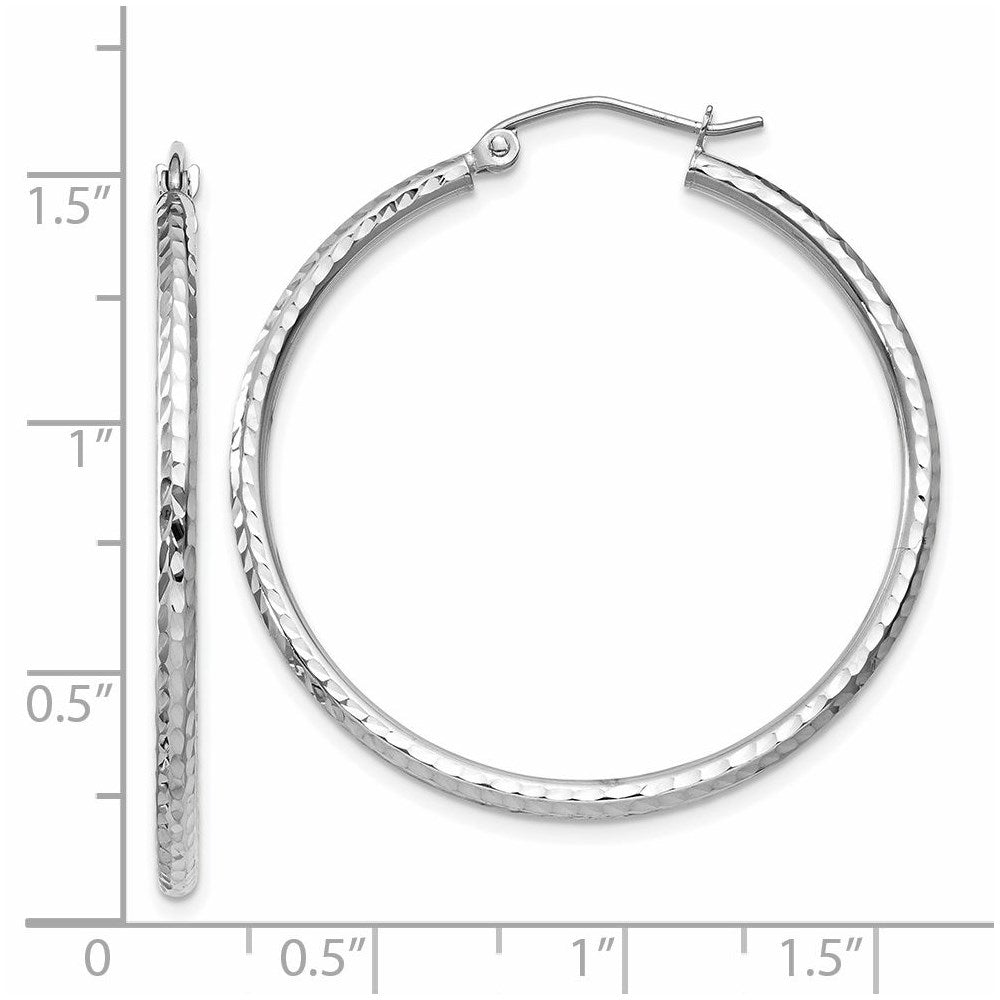 14k White Gold 2 mm Round Tube Hoop Earrings (1.65 grams)
