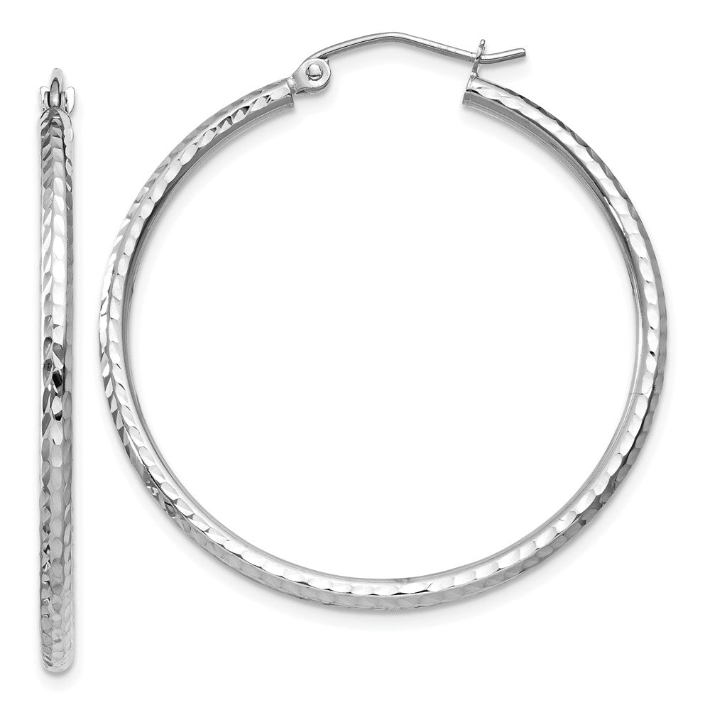 14k White Gold 2 mm Round Tube Hoop Earrings (1.65 grams)