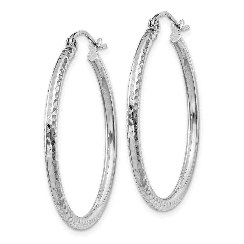 14k White Gold 2 mm Round Tube Hoop Earrings (1.39 grams)