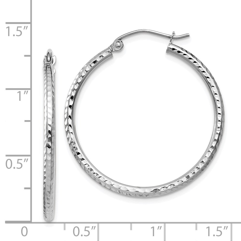 14k White Gold 2 mm Round Tube Hoop Earrings (1.39 grams)