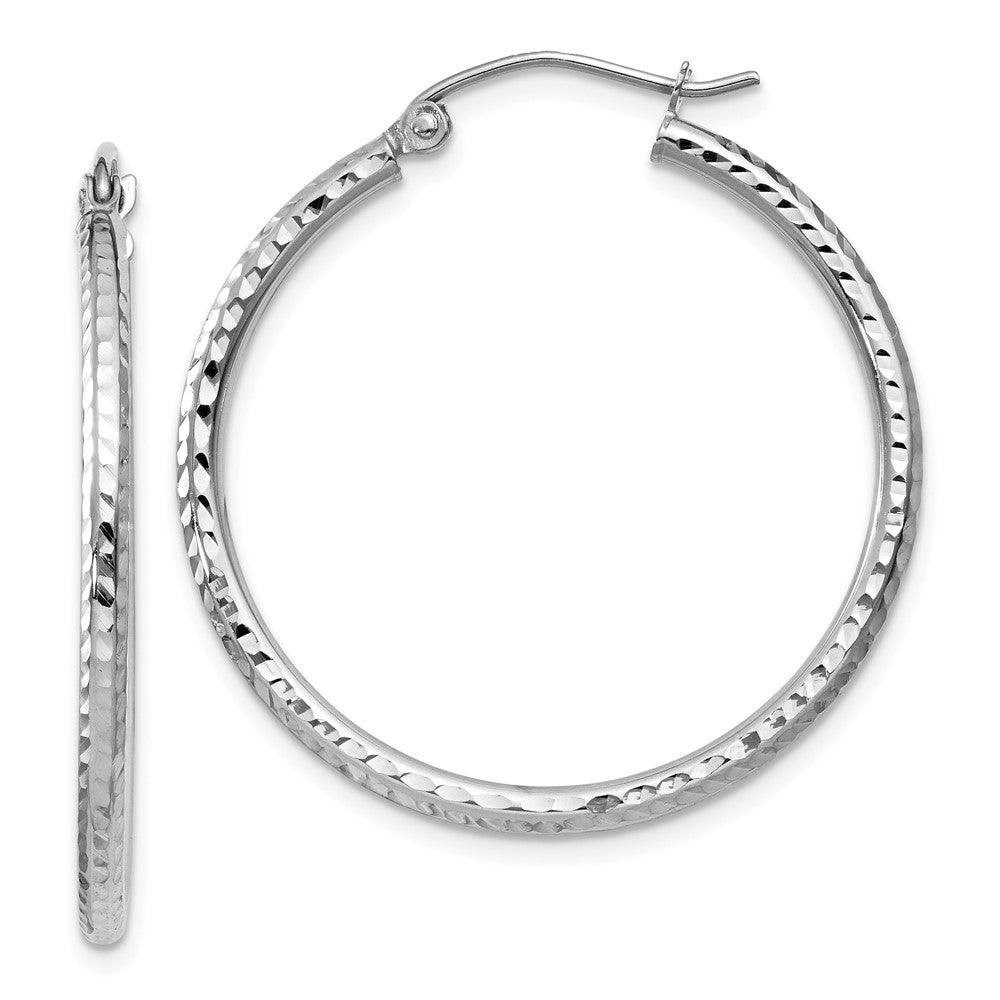 14k White Gold 2 mm Round Tube Hoop Earrings (1.39 grams)