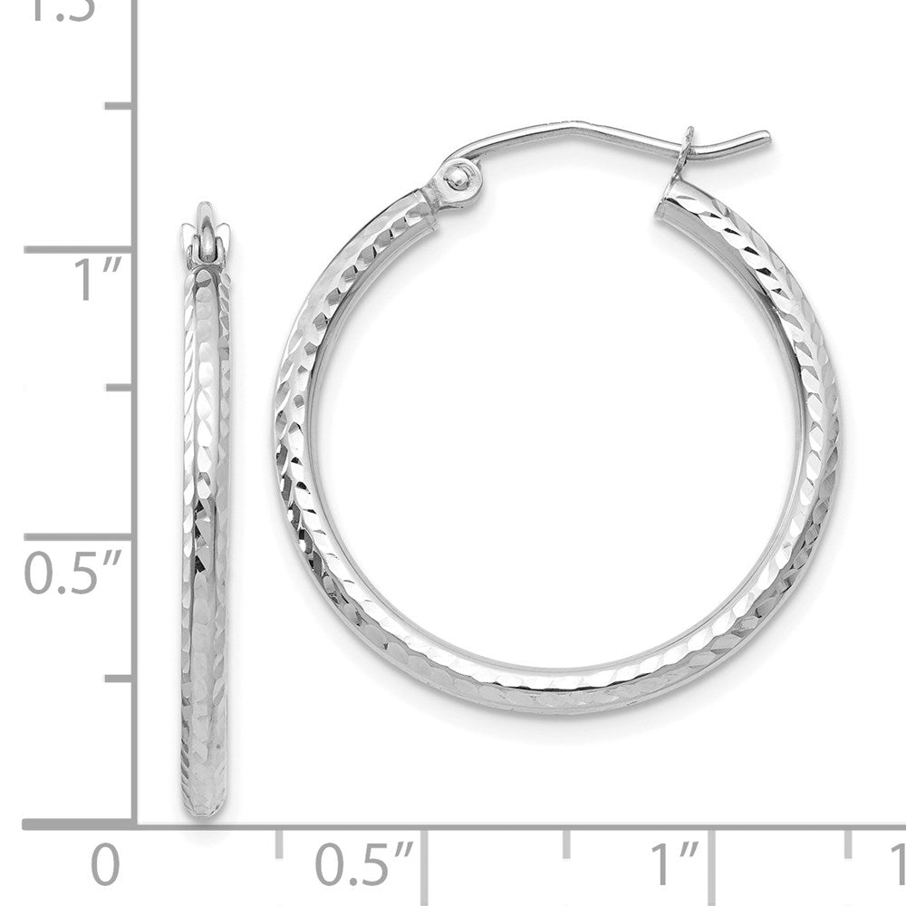 14k White Gold 2 mm Round Tube Hoop Earrings (1.24 grams)