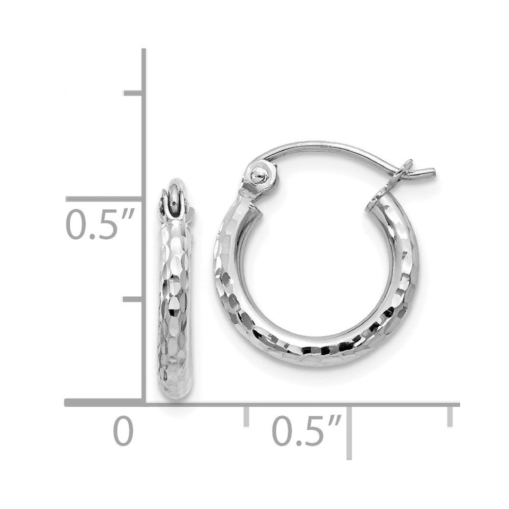 14k White Gold 2 mm Round Tube Hoop Earrings (0.71 grams)