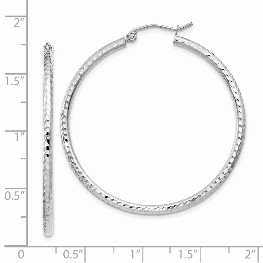 14k White Gold 2 mm Round Tube Hoop Earrings (1.85 grams)