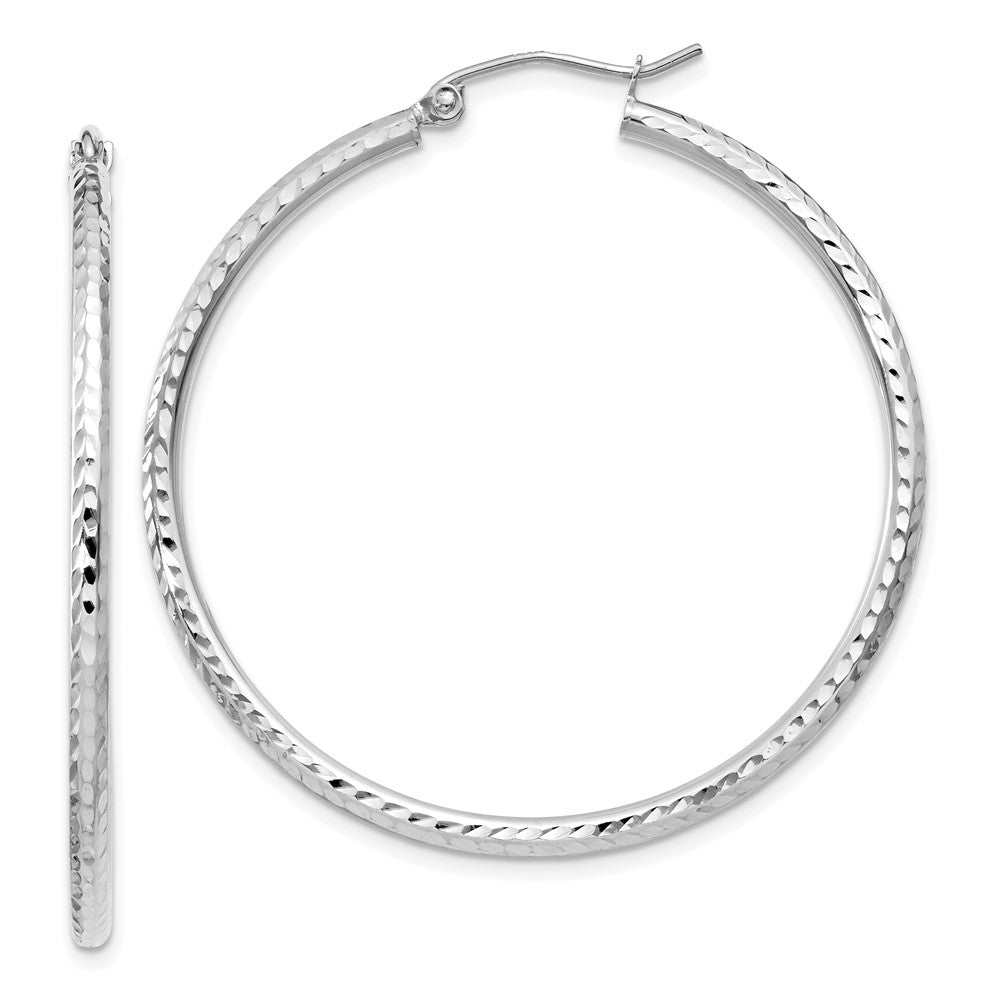 14k White Gold 2 mm Round Tube Hoop Earrings (1.85 grams)