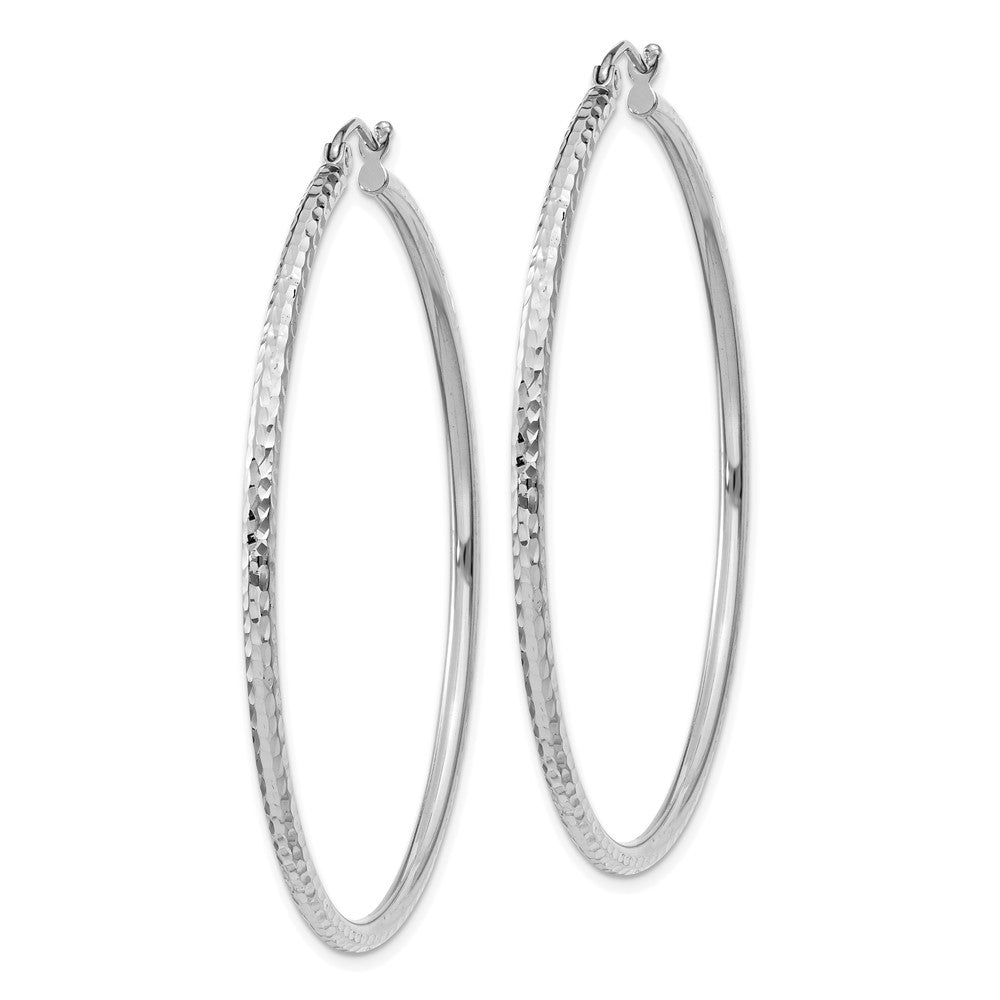14k White Gold 2 mm Round Tube Hoop Earrings (2.34 grams)