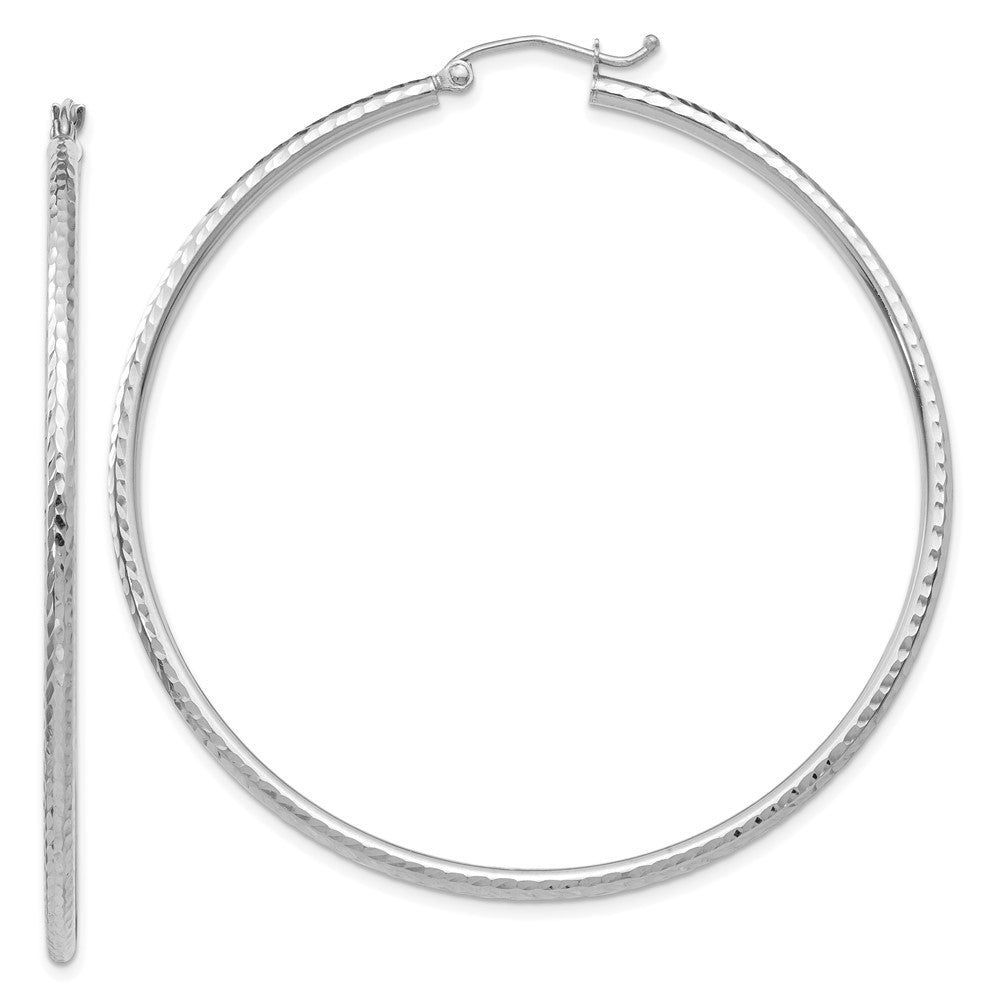 14k White Gold 2 mm Round Tube Hoop Earrings (2.44 grams)