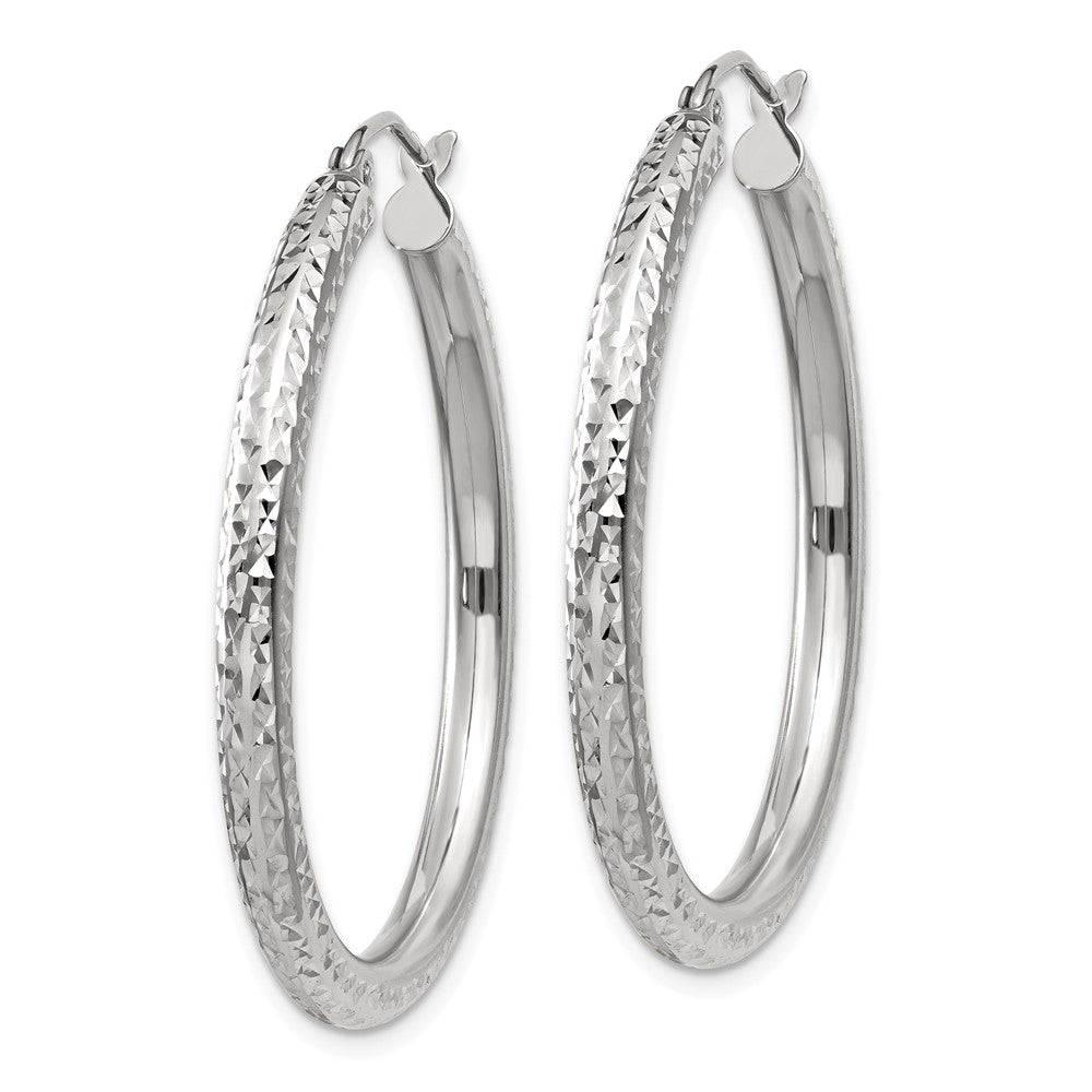 14k White Gold 3 mm Round Hoop Earrings (2.76 grams)