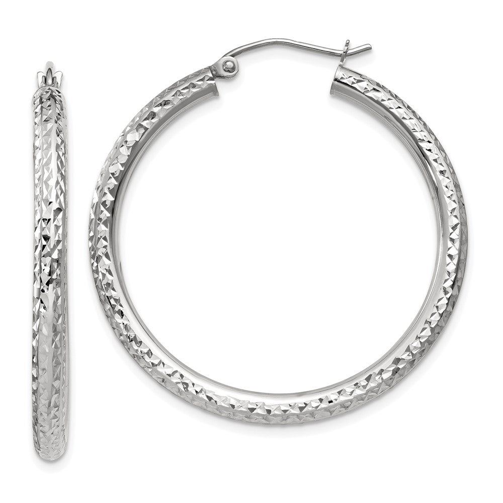 14k White Gold 3 mm Round Hoop Earrings (2.76 grams)