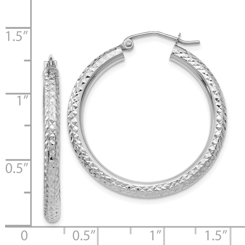 14k White Gold 3 mm Round Hoop Earrings (2.21 grams)