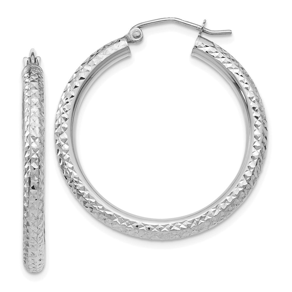 14k White Gold 3 mm Round Hoop Earrings (2.21 grams)