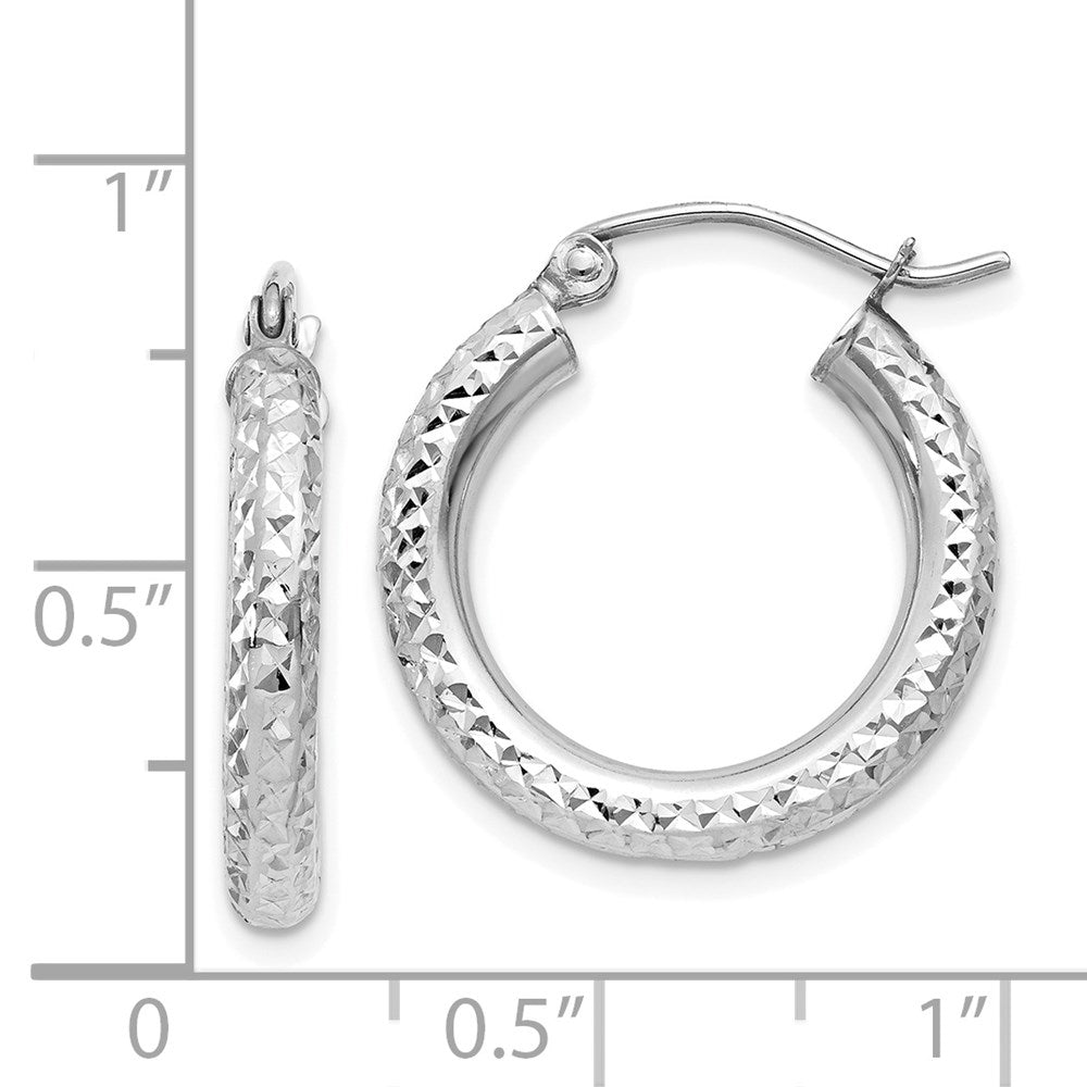 14k White Gold 3 mm Round Hoop Earrings (1.44 grams)