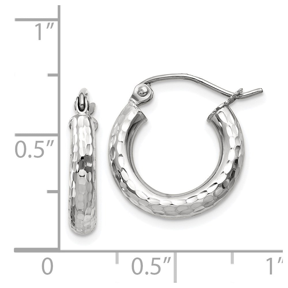 14k White Gold 3 mm Round Hoop Earrings (1.2 grams)