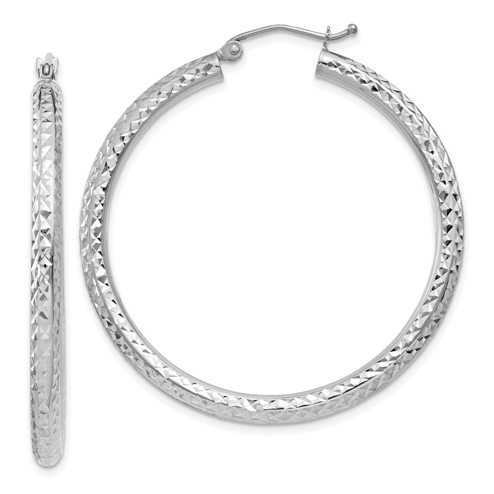 14k White Gold 3 mm Round Hoop Earrings (2.89 grams)