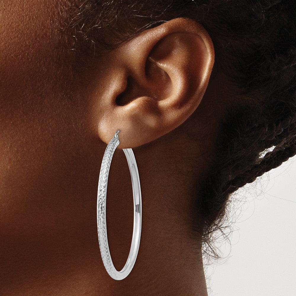 14k White Gold 3 mm Round Hoop Earrings (3.63 grams)