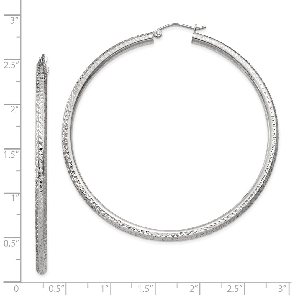 14k White Gold 3 mm Round Hoop Earrings (4.44 grams)