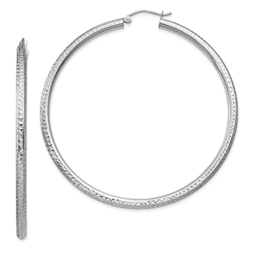 14k White Gold 3 mm Round Hoop Earrings (4.44 grams)