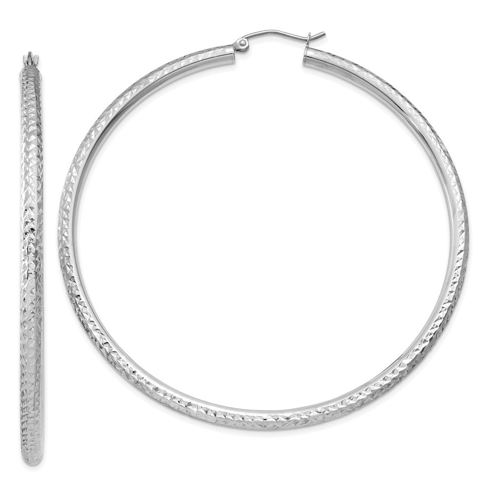 14k White Gold 3 mm Round Hoop Earrings (4.66 grams)