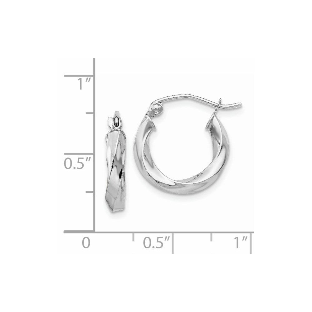 14k White Gold 15 mm Twisted Hoop Earrings (1.28 grams)