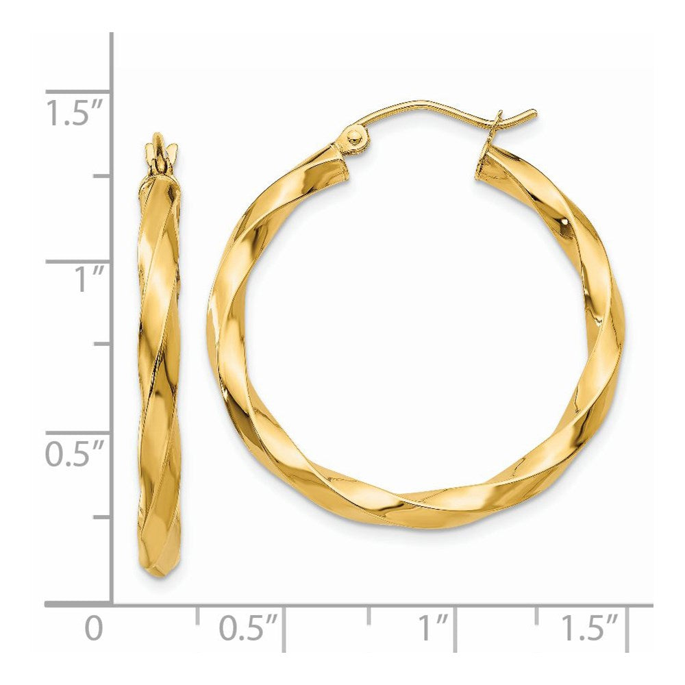 14k Yellow Gold 30.5 mm Twisted Hoop Earrings (2.78 grams)