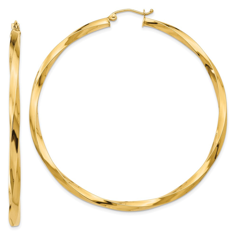 14k Yellow Gold 60 mm Twisted Hoop Earrings (6 grams)