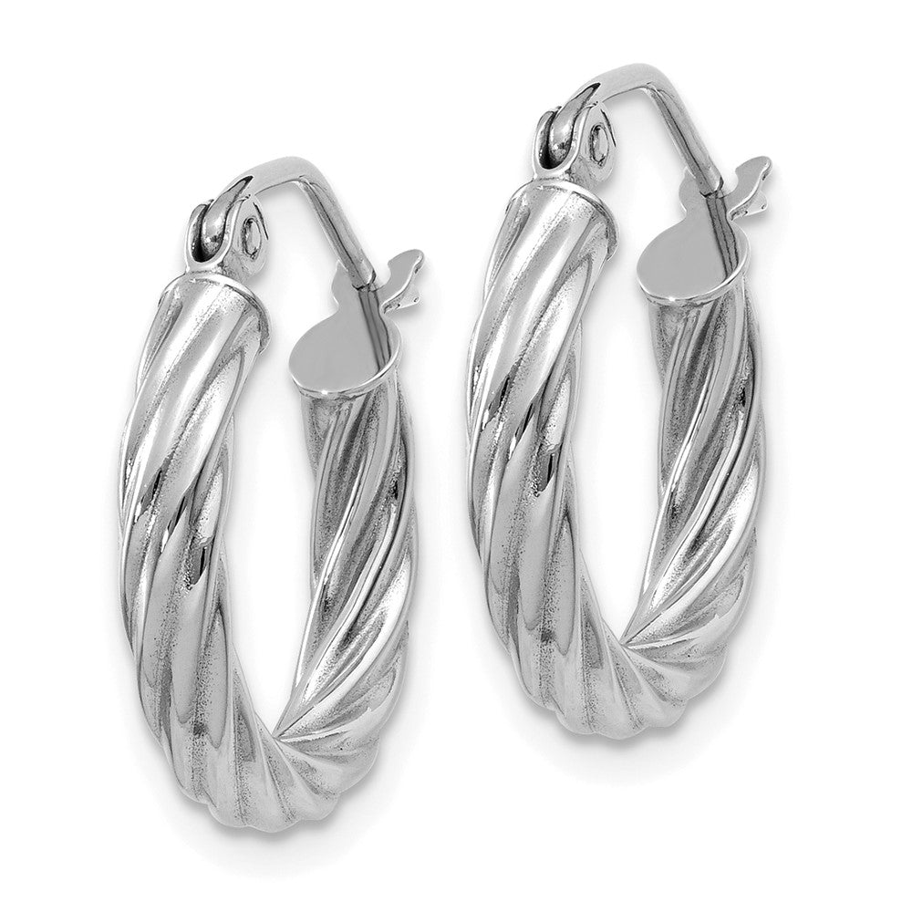 14k White Gold 15 mm Twisted Hoop Earrings (1.35 grams)